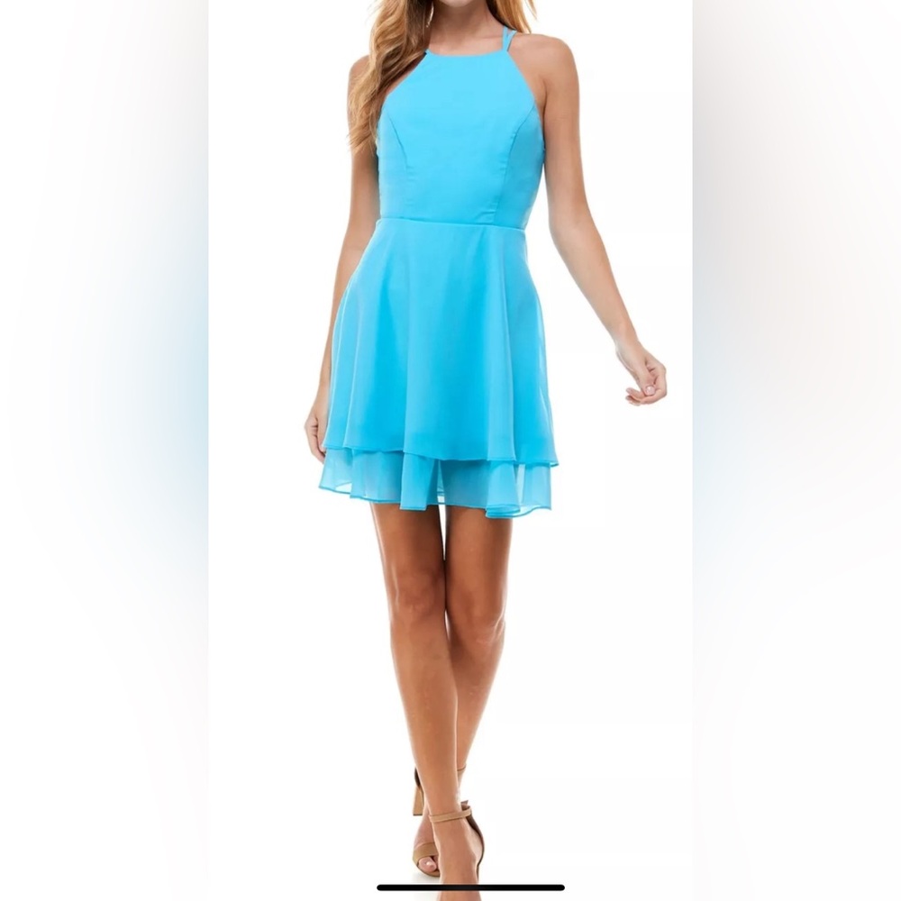 City Studio Turquoise Spaghetti Strap Short Fit & Flare Mini Dress Size S. NWT.